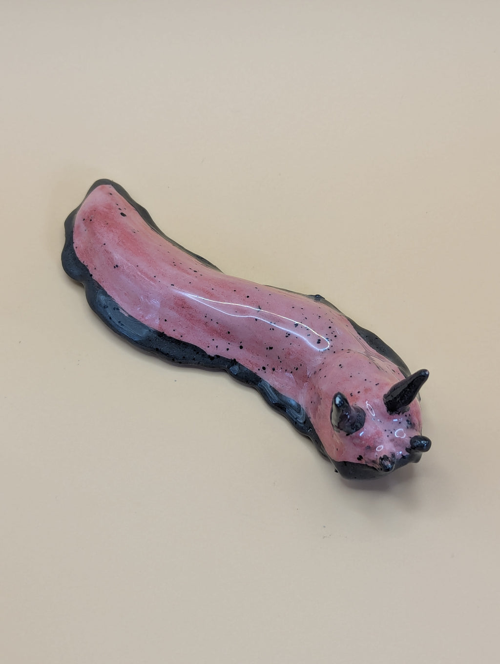 Handmade Pink Speckled Ceramic Slug Ornament