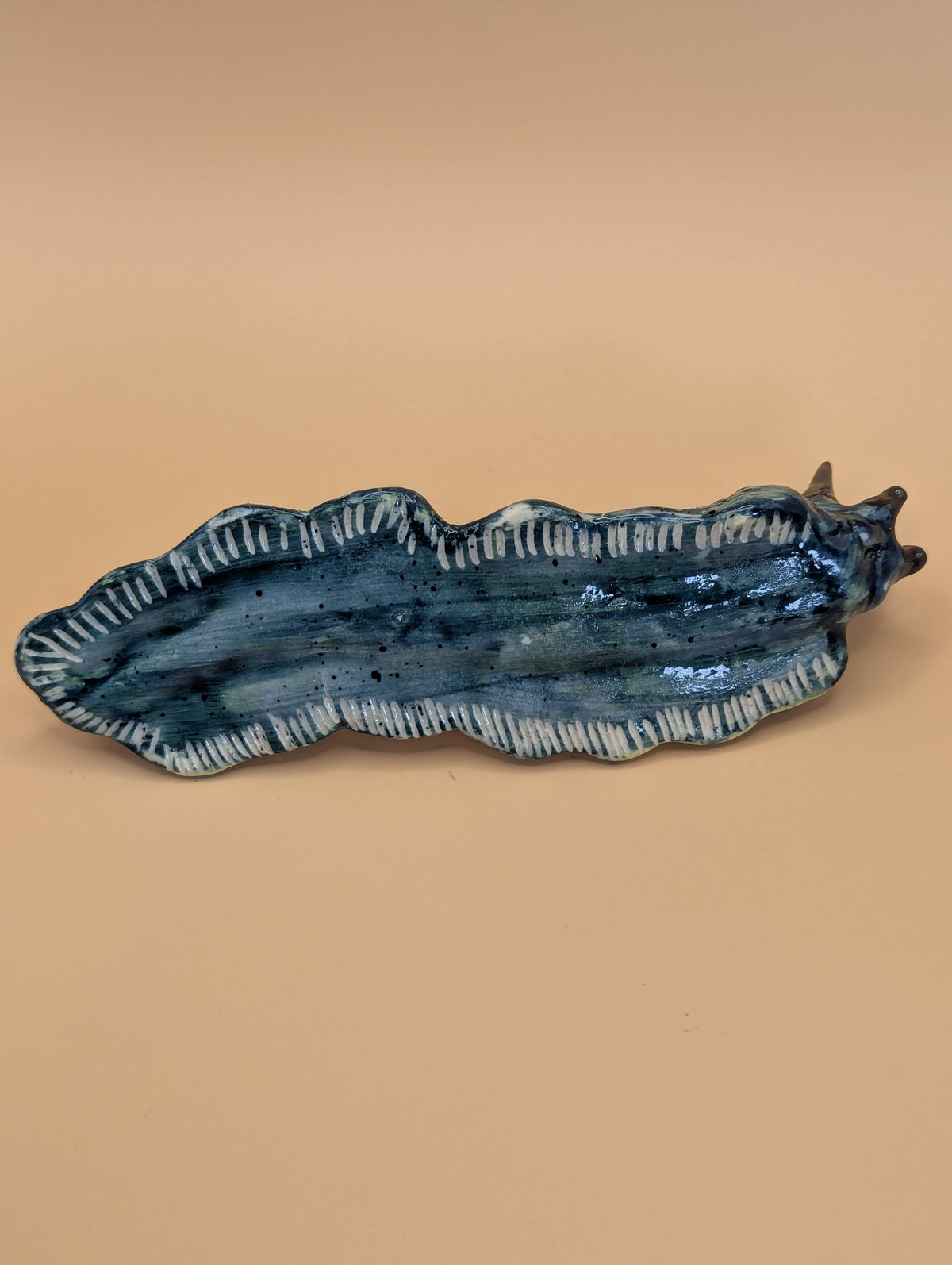 Handmade Green spotted Ceramic Slug Ornament