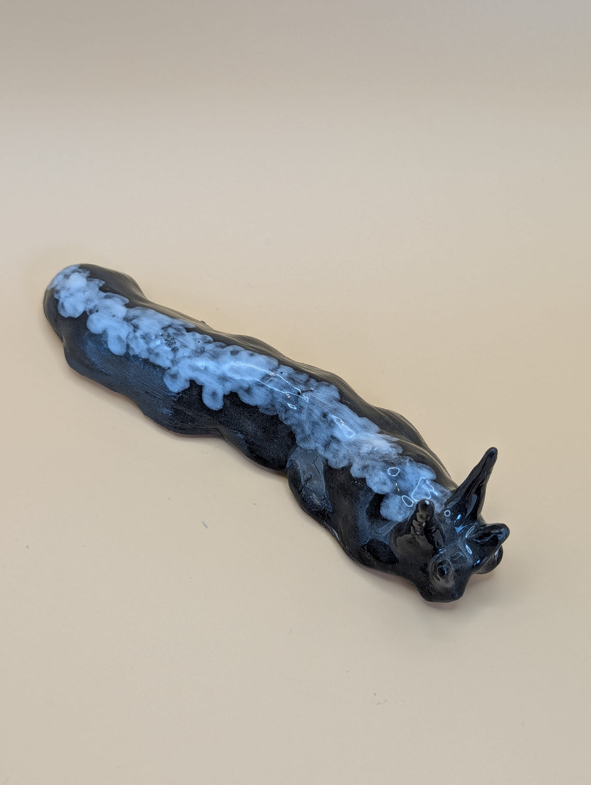 Handmade Grey Ceramic Slug with Smokey White Pattern Ornament