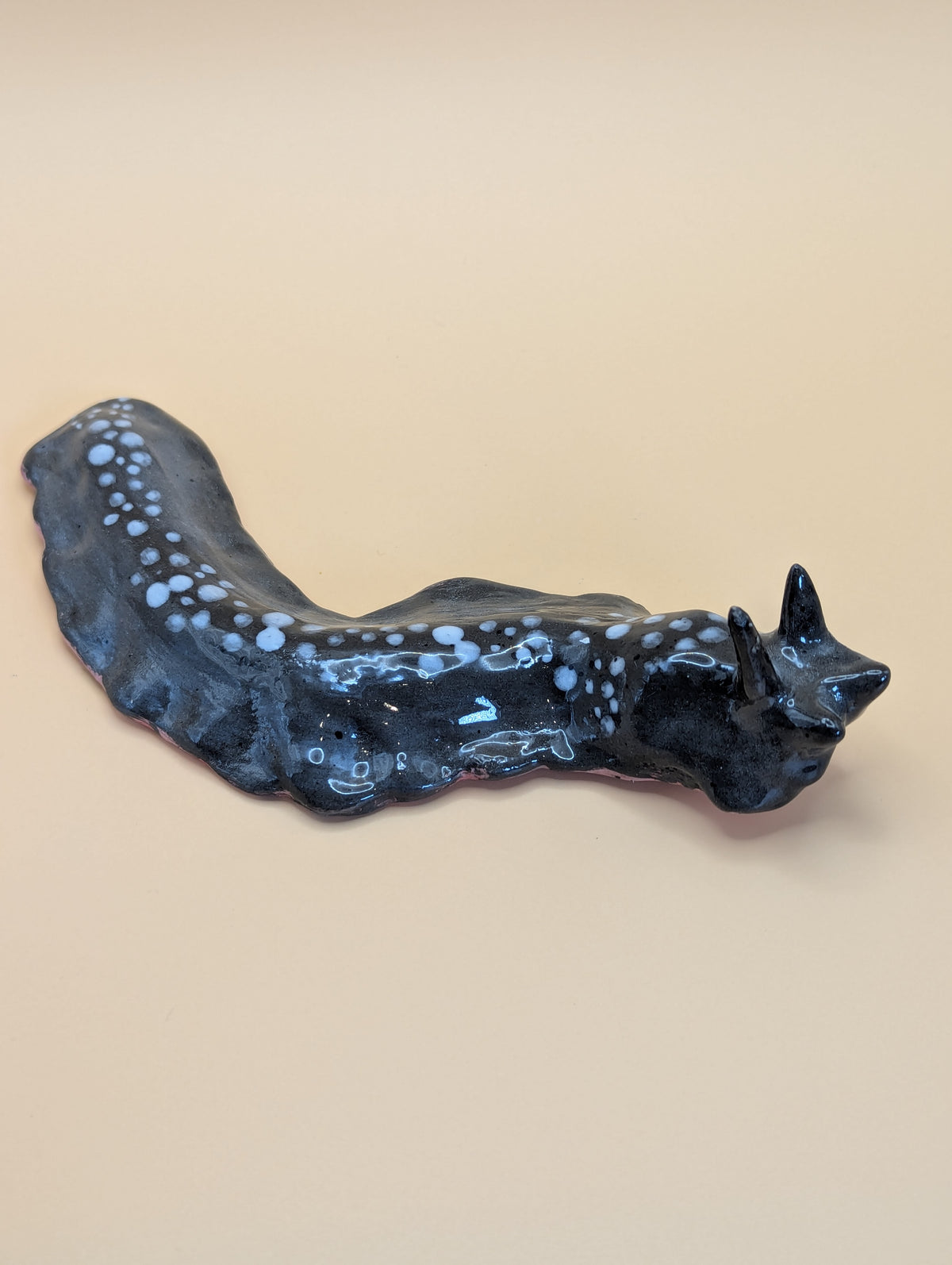 Handmade Grey & White Spotted Ceramic Slug Ornament