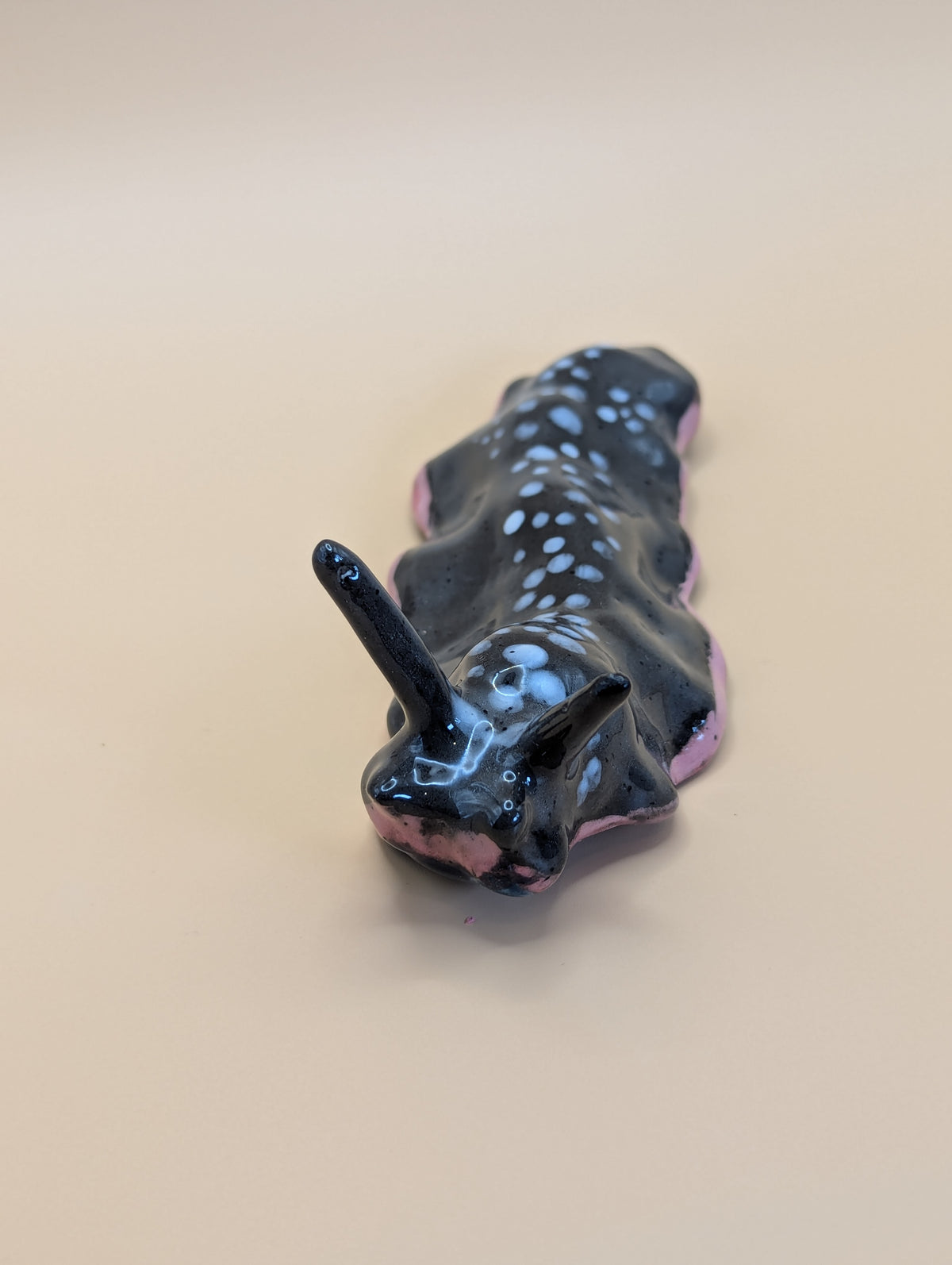 Handmade Grey & White Spotted, with Blue underside Ceramic Slug Ornament